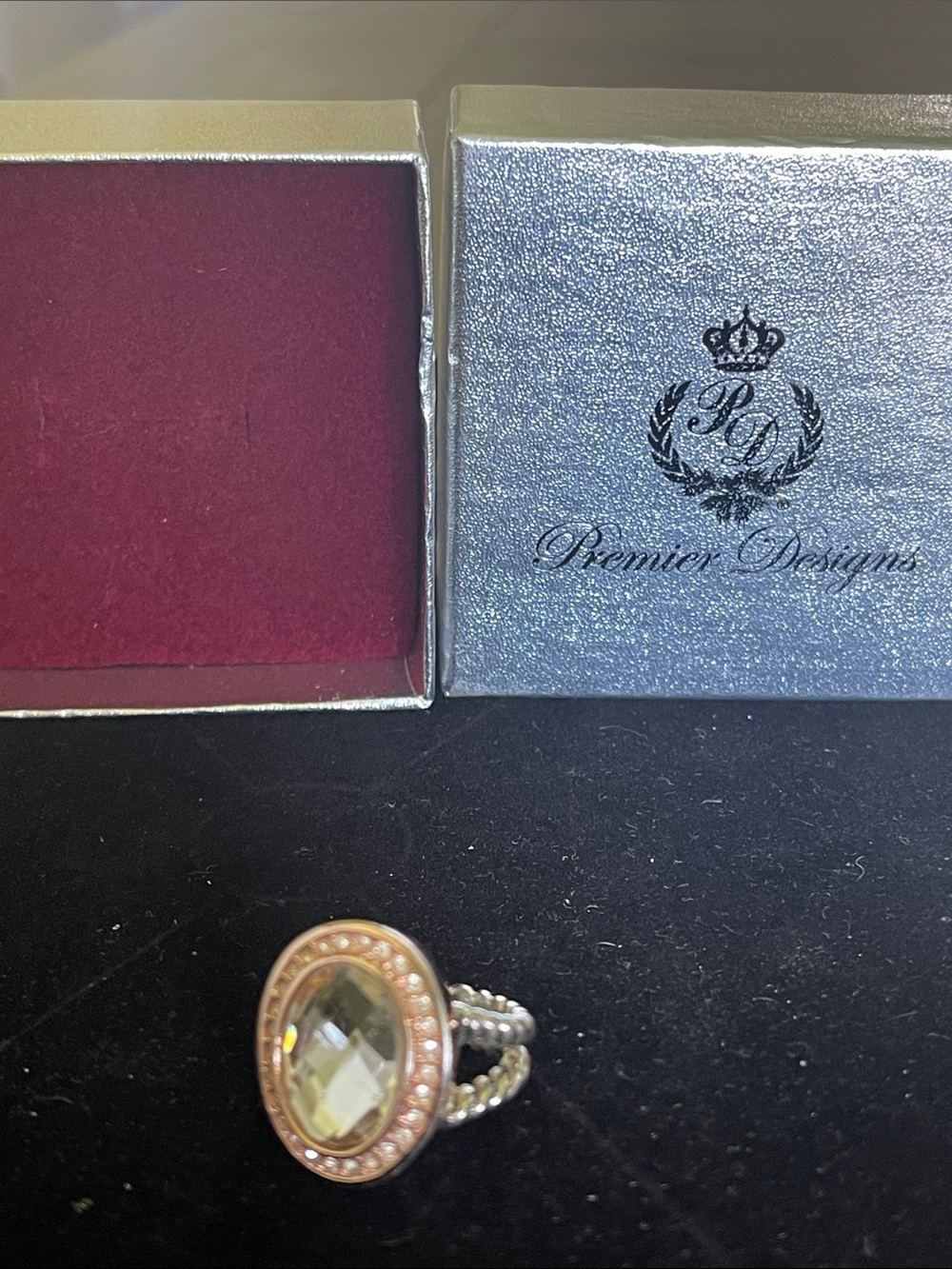 Premier Designs white stone rose gold & silver ring size 7 #152308